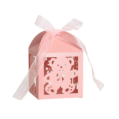 10Pcs Little Bear Candy Boxes Sweet Wedding Favor Gift Packaging Box With Ribbon Baby Shower Birthday Children's Day Party Decor