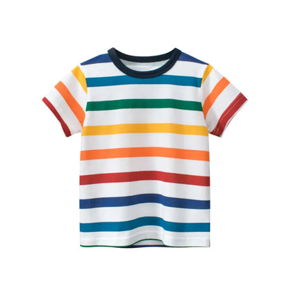 OLEKID 2025 Summer Stripe Children Boys T-shirts Printed Letter 2-8 Years Kids Little Boy Tops Short Sleeve Toddler Tees Clothes