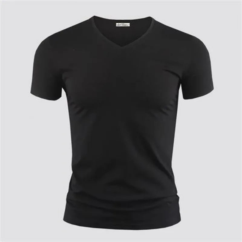 Men's Pure Color V Collar Short Sleeved T-Shirt