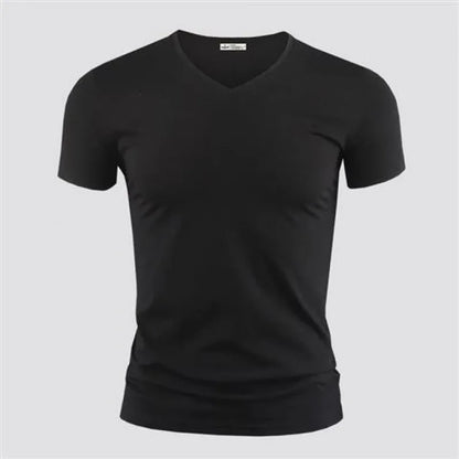 Men's Pure Color V Collar Short Sleeved T-Shirt