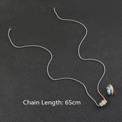 Fashion Rainbow Pride Jewelry Set for Men Women Stainless Steel Colorful Enamel Stripe Pendant Necklace Ring LGBT Gay Love Gift