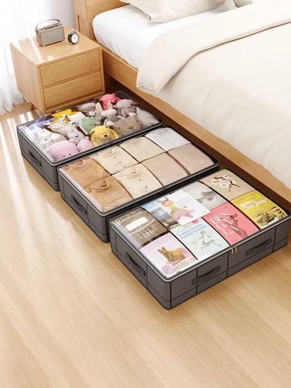 Heavy-duty under-bed storage bag Foldable storage box with large transparent window suitable for closets Dorm bedding clothes