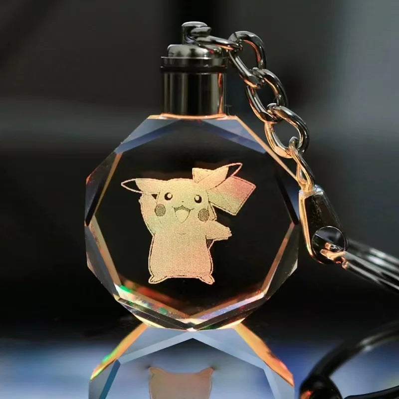 Pokemon Cartoons Anime Figure Pikachu Charizard Mewtwo Eevee Crystal  Collection Luminous Keychain Pendant Model  Kids Toy Gift