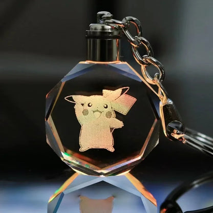 Pokemon Cartoons Anime Figure Pikachu Charizard Mewtwo Eevee Crystal  Collection Luminous Keychain Pendant Model  Kids Toy Gift