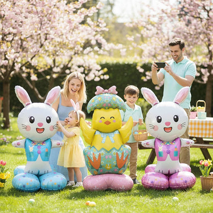 2Pcs Self Standing Easter Bunny Balloons Giant Bunny Carrot Chick Foil Balloon Easter Egg Decoration Home Holiday Party Supplies