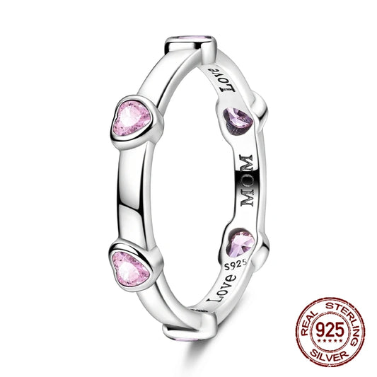 925 Sterling Silver Pink Love Ring – Inlaid Zircon Design for Women & Girls, Perfect Birthday or Anniversary Gift