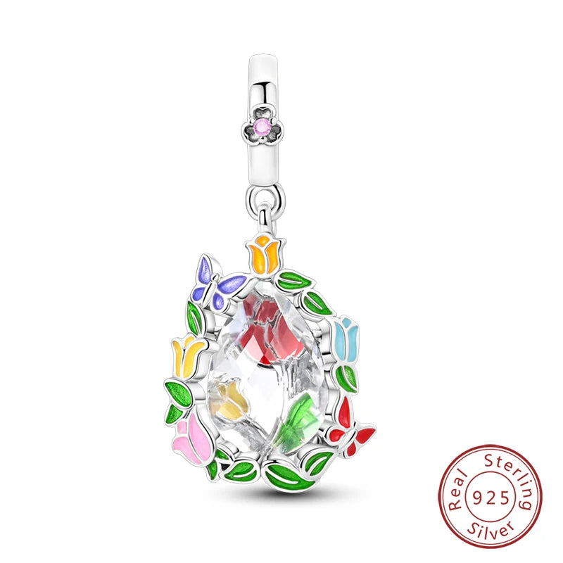 Springtime Charms 925 Sterling Silver Swallow Snail Butterfly Flower Charms Beads Fit Qikaola Bracelet DIY Birthday Jewelry Gift