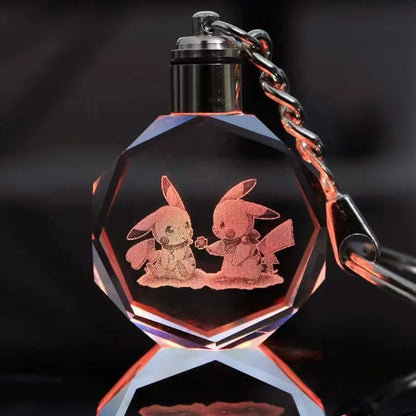 Pokemon Cartoons Anime Figure Pikachu Charizard Mewtwo Eevee Crystal  Collection Luminous Keychain Pendant Model  Kids Toy Gift