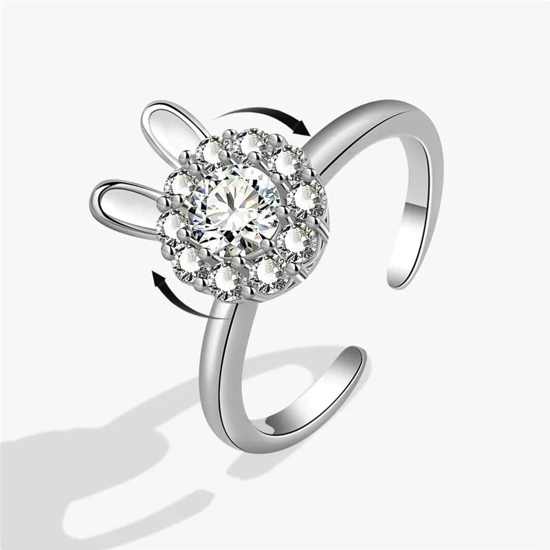 Fashion Beads Anxiety Fidget Spinner Rings Korea Crystal Butterfly Flower Star Moon Ring Anti Stress Jewelry Gift