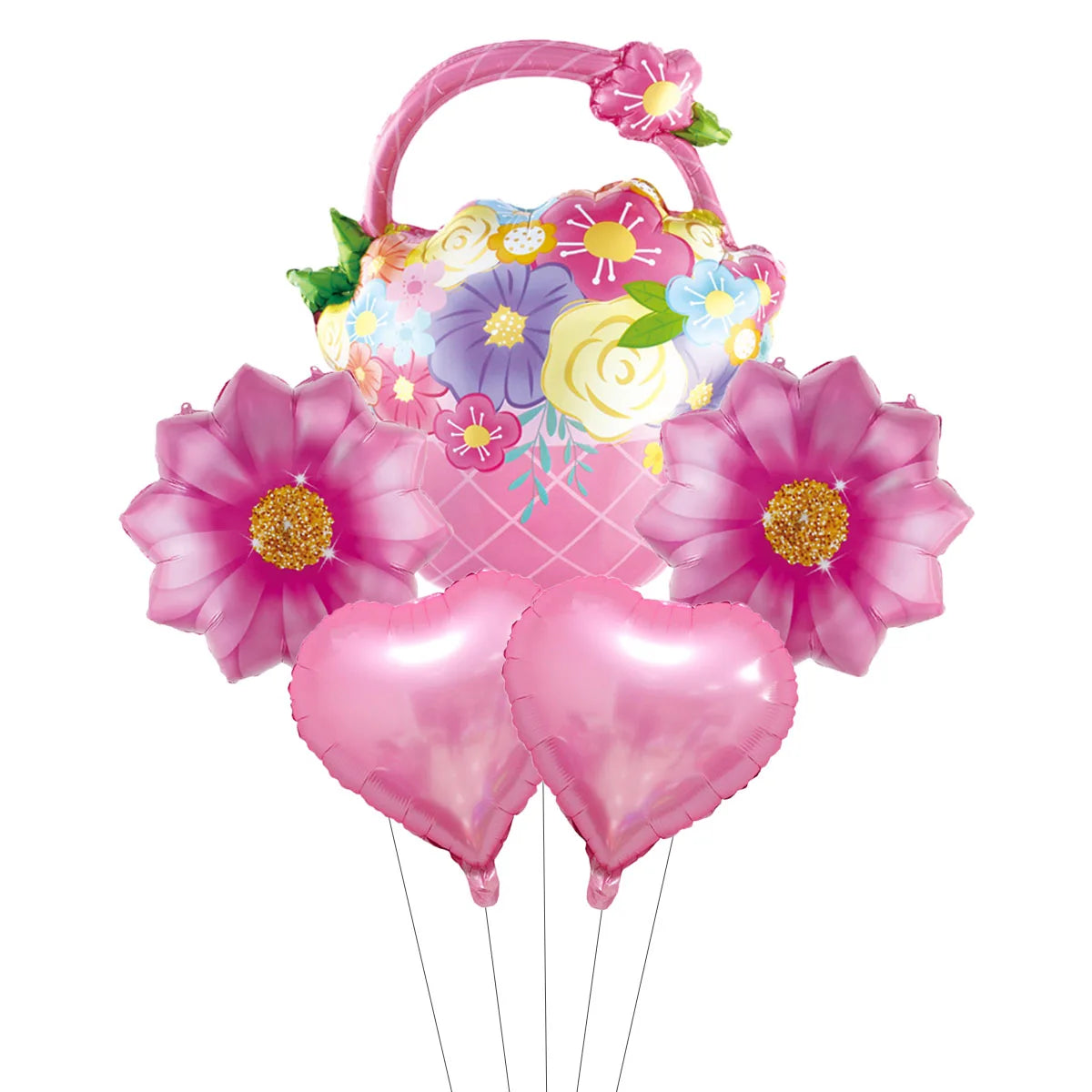5pcs/set Mother's Day Decorations Flower Basket Foil Balloons Set Hear Balloon Mother's Day Gifts