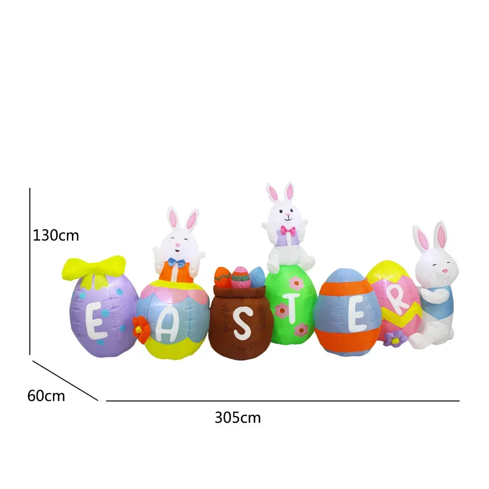 Easter Inflatable Outdoor Toys Easter Bunny Family Eggs Carrot with Build-in LEDs Blow Up Decorations for Party Yard Garden Lawn
