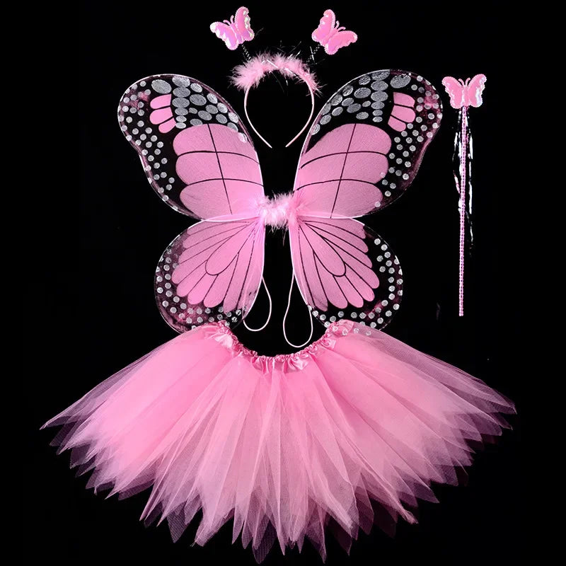 4Pcs Hot Sale Halloween Cosplay Fairy Angel Wings Insect Theme Costume For Kids Girls Butterfly Wings Costume Performance Dress