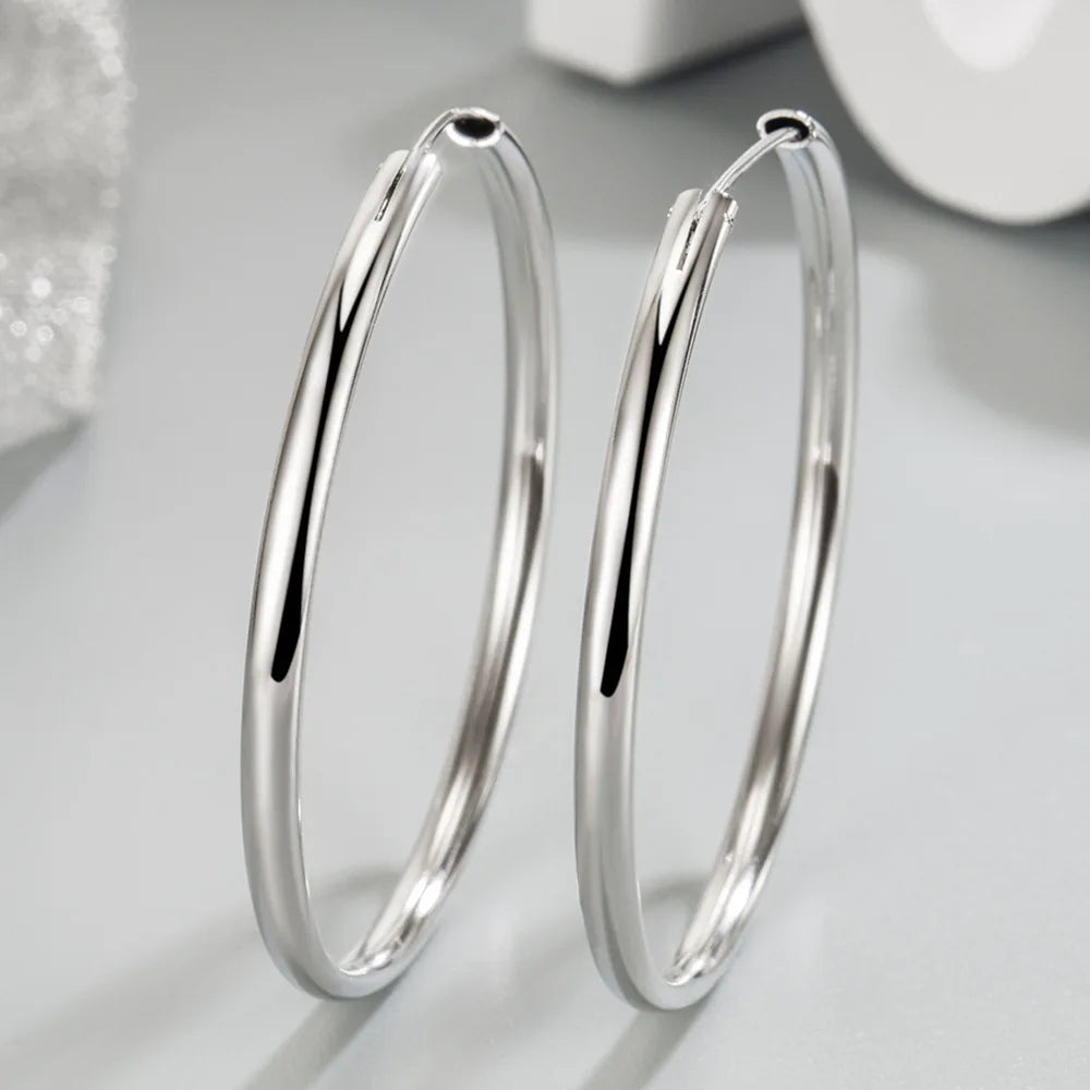 925 Sterling Silver Thick Hoop Earrings – 3mm, 3–6cm Luxury Wedding Jewelry for Women