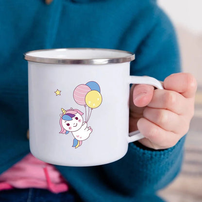 Cartoon Unicorn Enamel Mug – Creative Kids Drinkware for Water, Juice, Milk & Birthday Gifts
