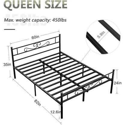 Queen Metal Platform Bed Frame with Headboard & Footboard, Steel Slats Mattress Foundation, No Box Spring Needed,Black