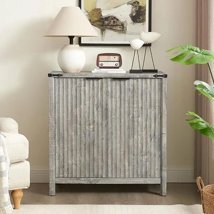 32 Fluted Sideboard Storage Cabinet Buffet - 7-Level Adjustable Shelves, Modern Farmhouse Rustic Chic Multi-Functional Organizer