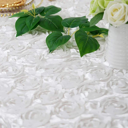 120x180CM White Seamless Grandiose 3D Rosette Satin Rectangle Tablecloth