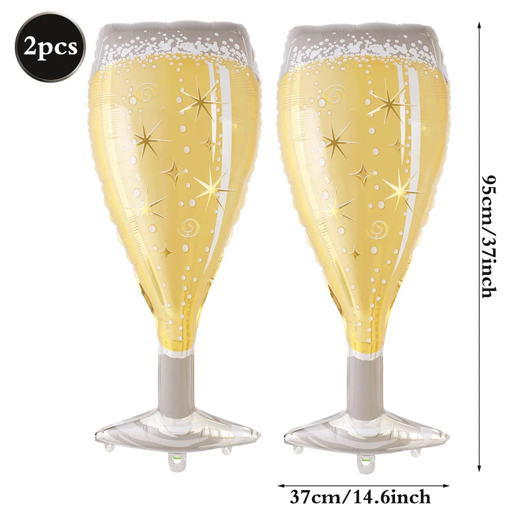 Champagne Bottle and Goblet Wine Glass Large Mylar Balloons Valentines Engagement Wedding Birthday Anniversary Party Decorations