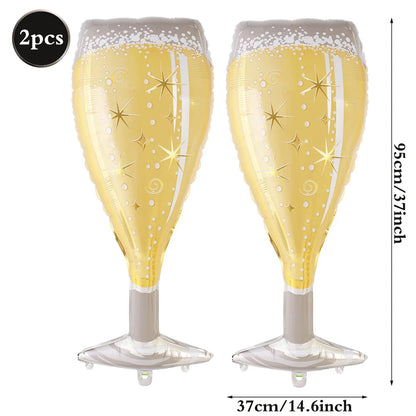 Champagne Bottle and Goblet Wine Glass Large Mylar Balloons Valentines Engagement Wedding Birthday Anniversary Party Decorations