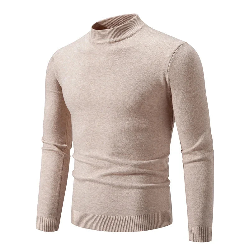 Men's Half Neck Basic Solid Sweaters Round Neck Elastic Pullovers