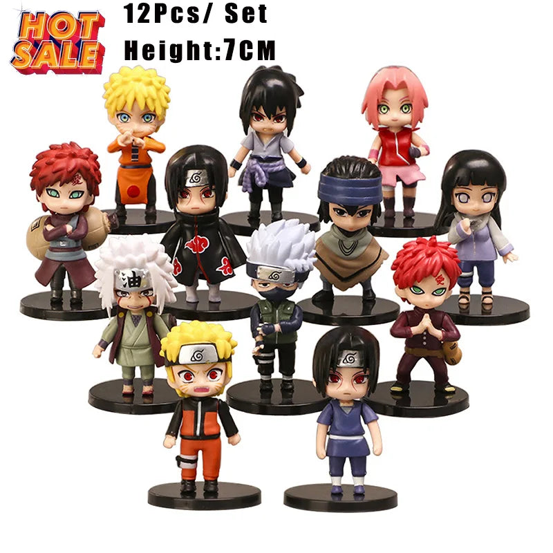 New 12pcs/set Anime Figure Naruto Shippuden Hinata Sasuke Itachi Kakashi Gaara Action Figure Q Version PVC Figures Toys  Gift