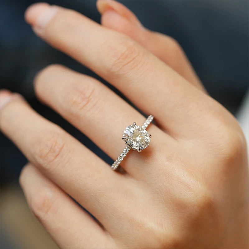 Oval Cut Moissanite Rings for Women 925 Sterling Silver Lab Diamond Wedding Engagement Ring Gemstone Band  1ct 2ct 3ct