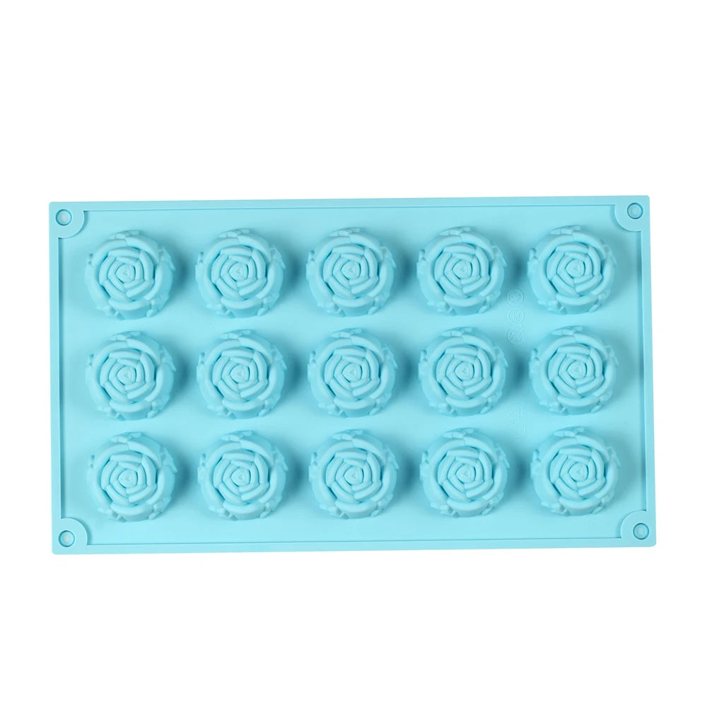 15 Cavity Rose Mold Silicone Chocolate Candy Mold DIY Dessert Pudding Cake Decoration Mould Rose Shape Ice Cube Making tools