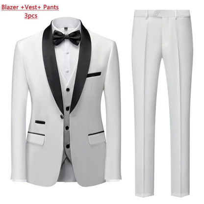 Men's Solid Color Suit Jacket Blazer Waistcoat Vest Pants Set M-6XL