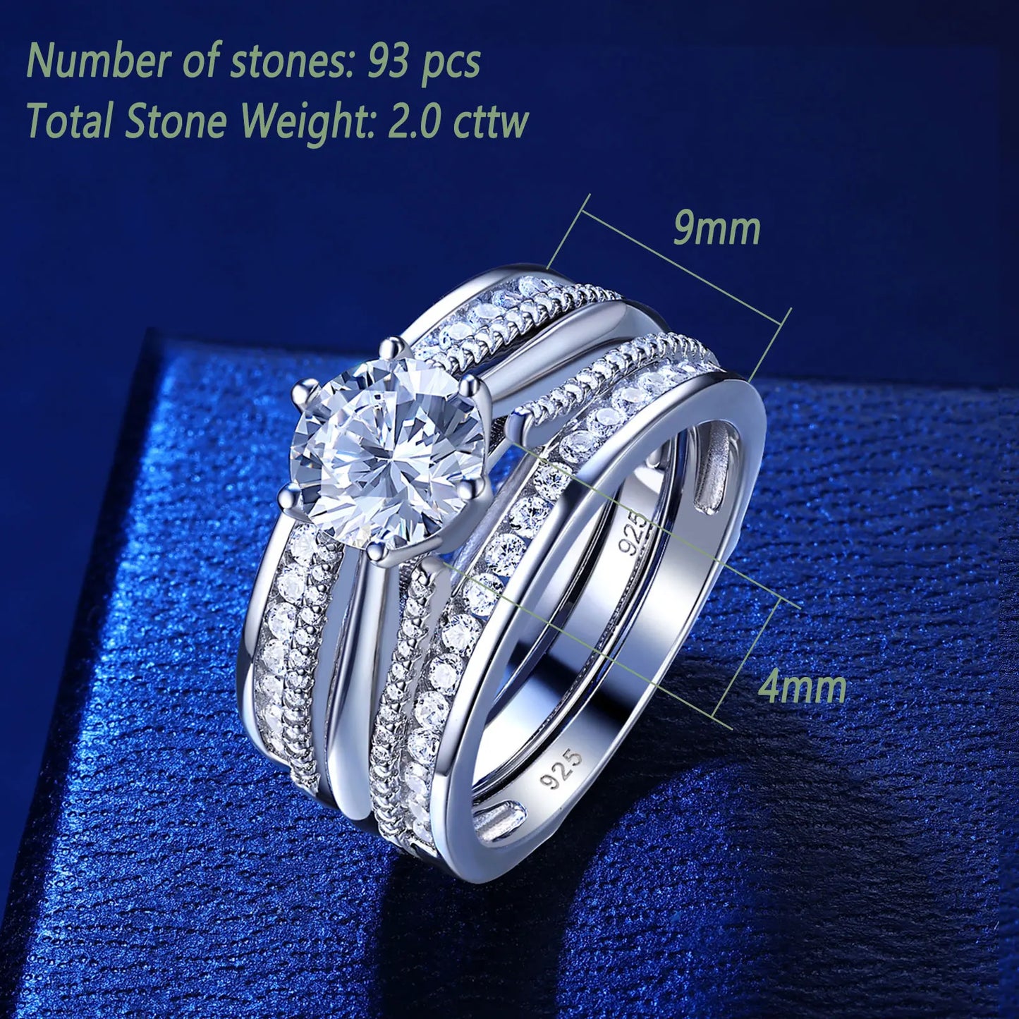 Newshe 2 Pcs Wedding Ring Set 925 Sterling Silver Solitaire Round CZ Engagement Rings for Women Luxury Jewelry