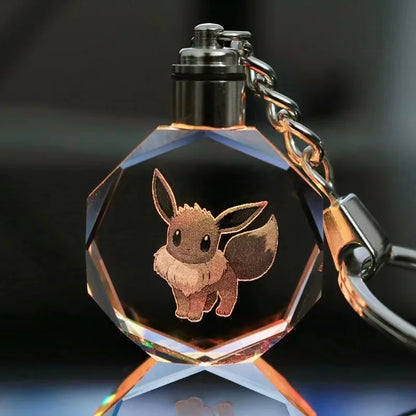Pokemon Cartoons Anime Figure Pikachu Charizard Mewtwo Eevee Crystal  Collection Luminous Keychain Pendant Model  Kids Toy Gift
