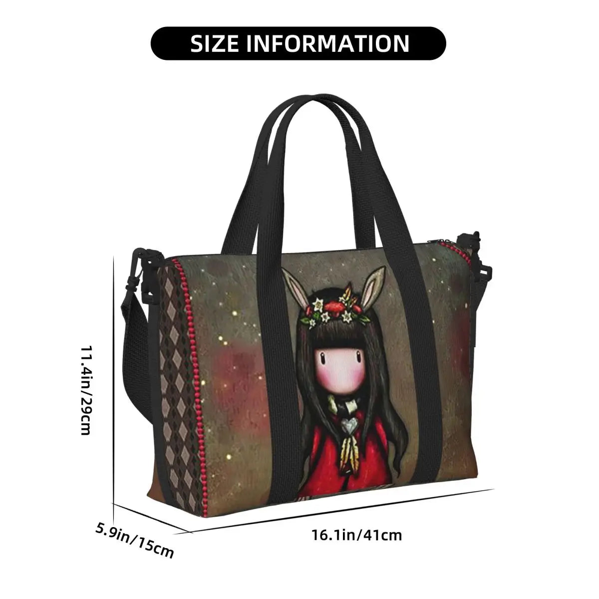 Santoro Gorjuss Large Beach & Travel Tote – Women’s Yoga, Gym, Shopping Shoulder Duffle Bag