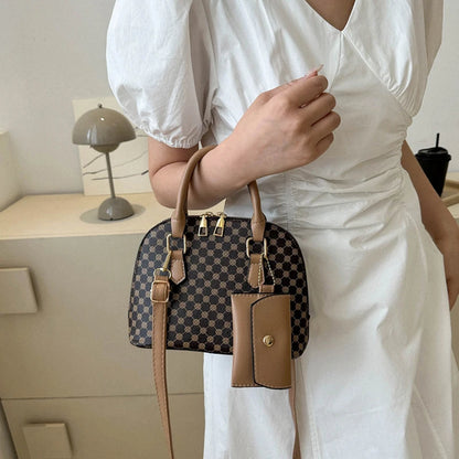 Luxury Shell Handbag for Women – Plaid Shoulder & Crossbody Bag with Mini Purse