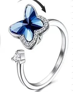 Fidget Spinner Ring Anxiety for Women Multiple Crystal Flower Eye Butterfly Animal Ring Rotate Anti Stress Wedding Jewerly