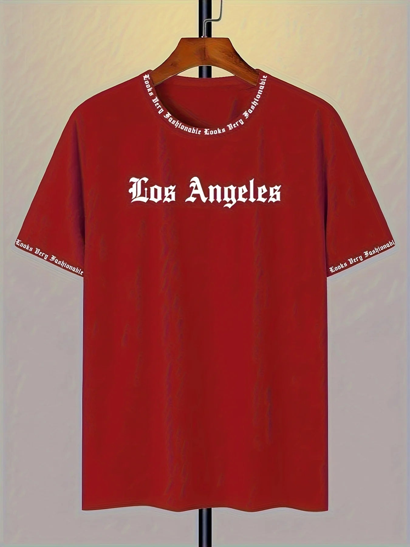 Men's Oversized Los Angeles Letter Print T-Shirt Polyester Summer Breathable Fabric Stylish Minimalist Short-Sleeve Design