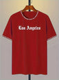 Men's Oversized Los Angeles Letter Print T-Shirt Polyester Summer Breathable Fabric Stylish Minimalist Short-Sleeve Design