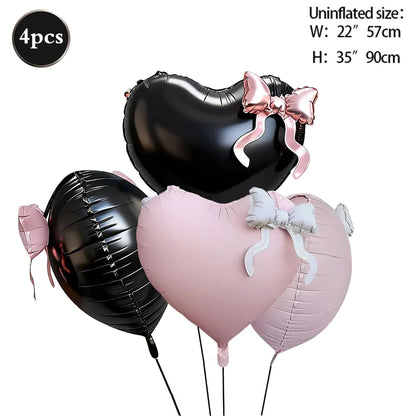 22inch Pink Red Black Heart Shaped Foil Balloons with Bow Valentines Day Wedding Party Decorations Birthday Baby Shower Supplies