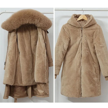 2025 New Winter Jacket Women's Parkas Thick Warm Fur Lining Long Parka Female Hooded Fleece Padded Coat Distachable Outwear 5XL