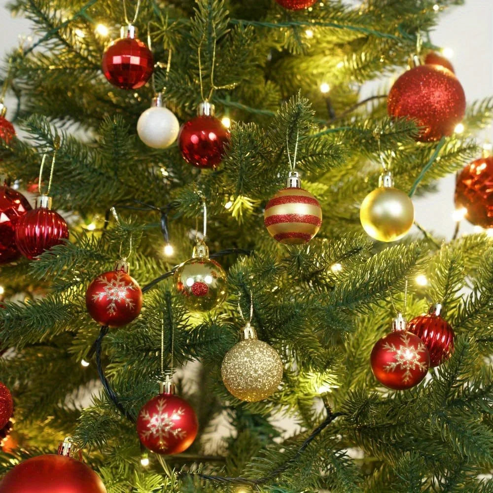 50pcs Christmas Ornaments Set - Shiny Red & Golden Decor Balls with 9 Unique Styles Perfect for Party Decorations
