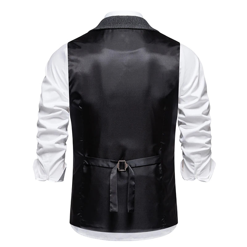 Men's Retro Lapel Chain Pockets Suit Vest British Casual V