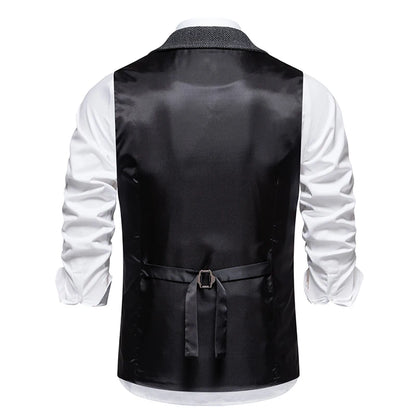 Men's Retro Lapel Chain Pockets Suit Vest British Casual V