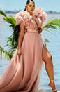 Women's Puff Mesh Short Sleeves Party Side Split Deep V Neck Sexy Club Birthday Dresses Plus Size