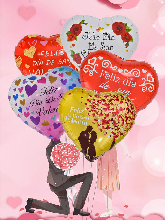 5pcs 18inch Heart Spanish Happy Valentine's Day Foil Balloons Feliz Dia De San Valentin Helium Balloon Valentine's Day Decoratio