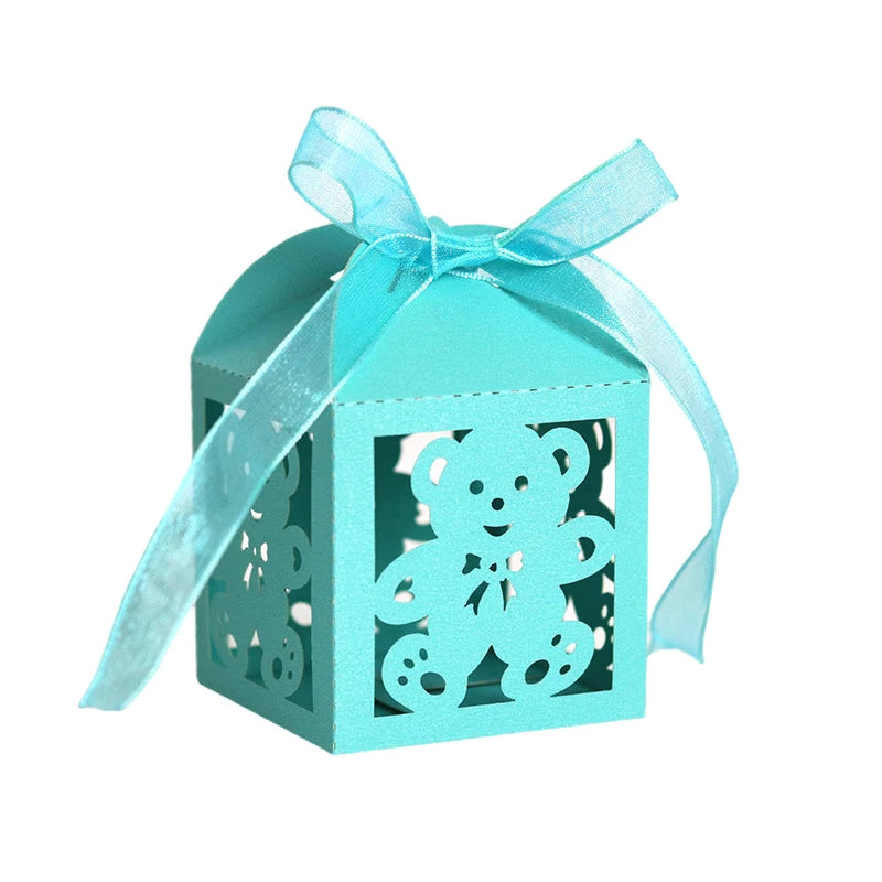 10Pcs Little Bear Candy Boxes Sweet Wedding Favor Gift Packaging Box With Ribbon Baby Shower Birthday Children's Day Party Decor