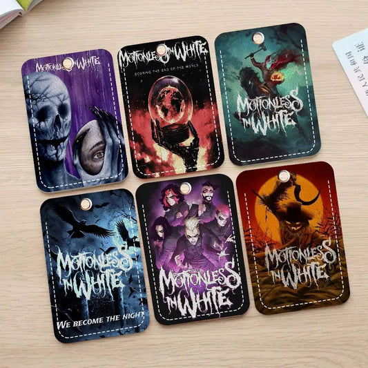 Band M-Motionless In White 1Pc Access Card Case Leather Card Holder Keychain Key Ring Door Access Tags ID Card Case Keychain