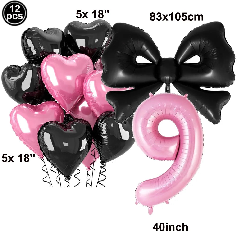 Giant Black Pink Bow Balloon Coquette Birthday Party Decorations Bowknot Balloon for Girls Baby Shower Bridal Wedding Supplies