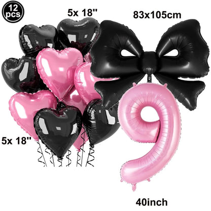 Giant Black Pink Bow Balloon Coquette Birthday Party Decorations Bowknot Balloon for Girls Baby Shower Bridal Wedding Supplies