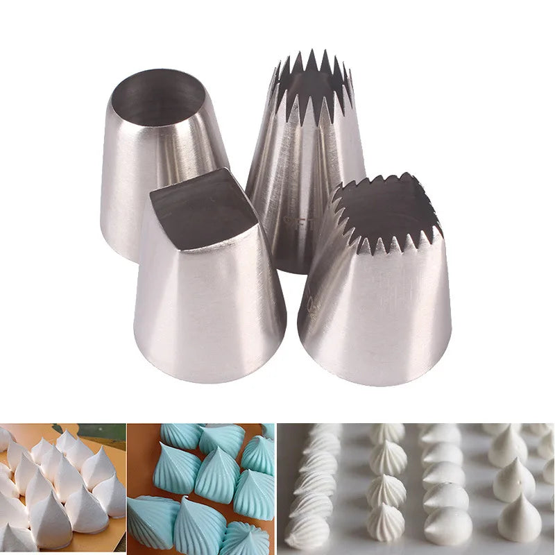 4‑Piece Large Piping Nozzle Set – Stainless Steel Icing Tips for Cakes & Desserts