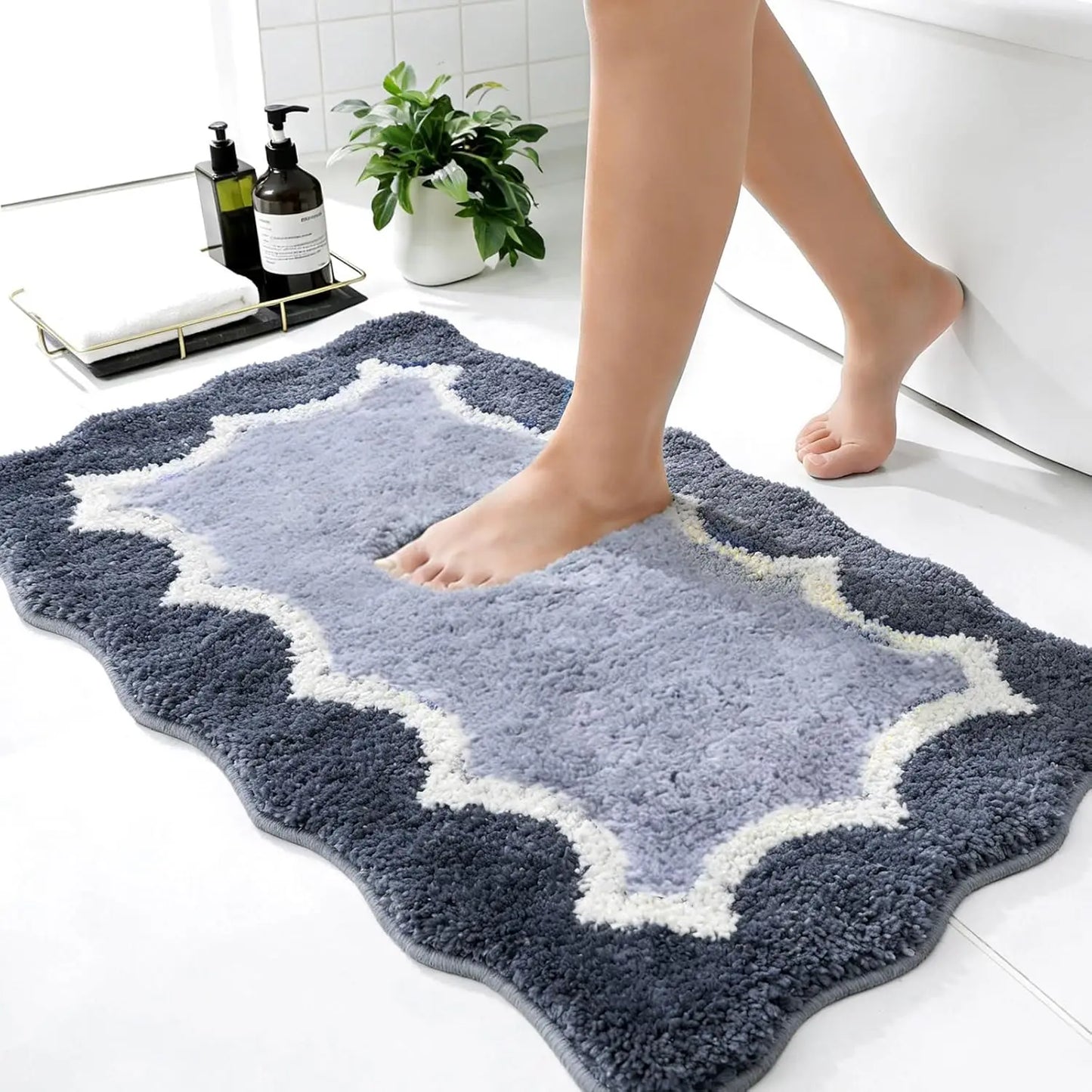 VIKAMA Small Fragrance Wave Pattern Anti slip Mat Bathroom Foot Mat Shower Room Entrance Mat Home Decoration