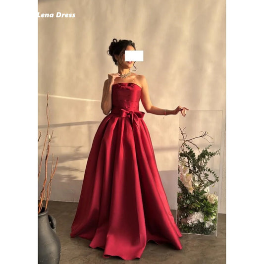 Lena Custom Made Luxury Women Evening Dress Women Elegant Party Dresses Woman Wedding Satin Strapless Line A Special Occasions