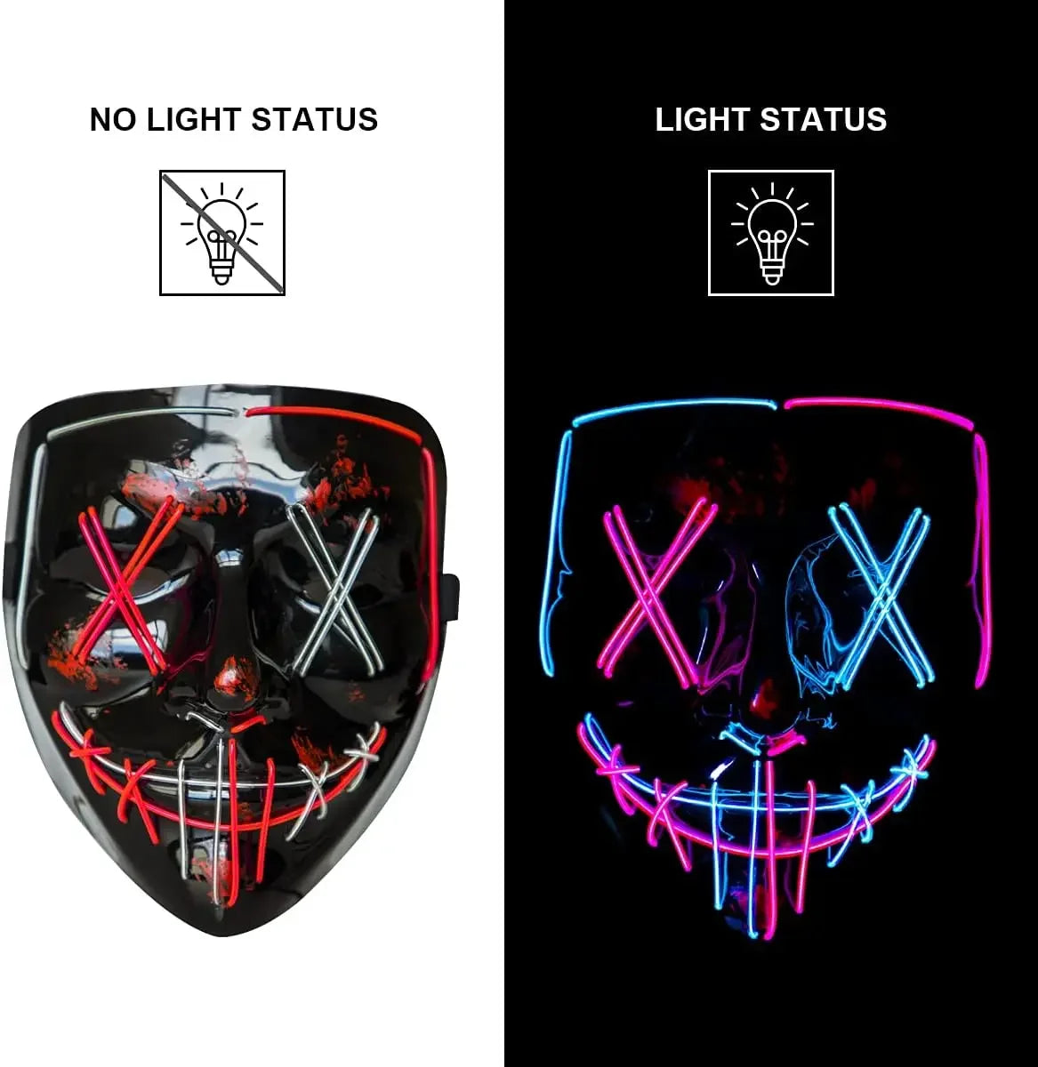 Poptrend LED Light‑Up Halloween Mask – Scary Cosplay Masquerade Mask for Festivals, Parties & Carnival Gifts